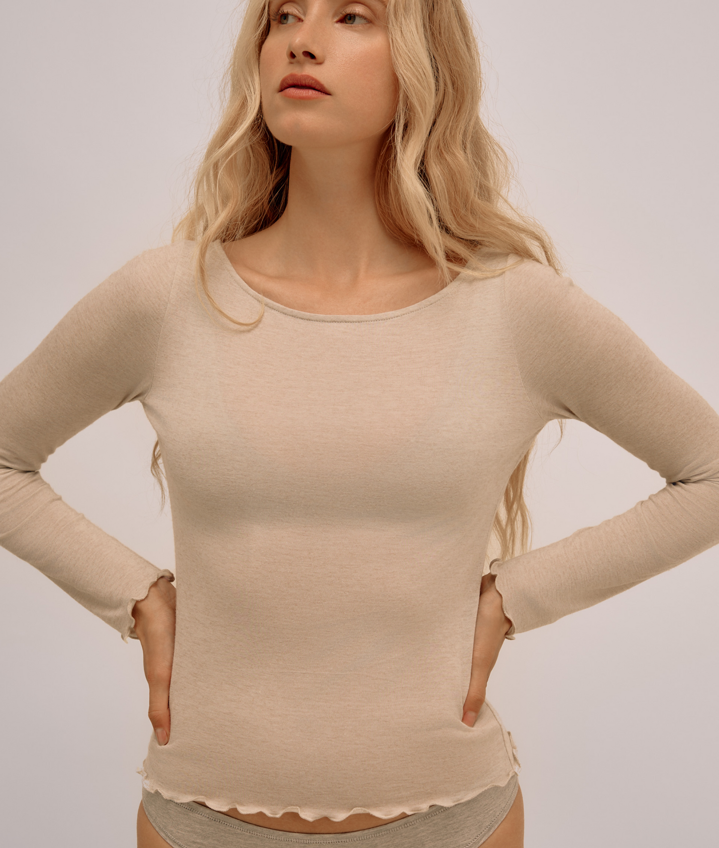 Top Encolure Évasée Cachemire & Modal - Beige