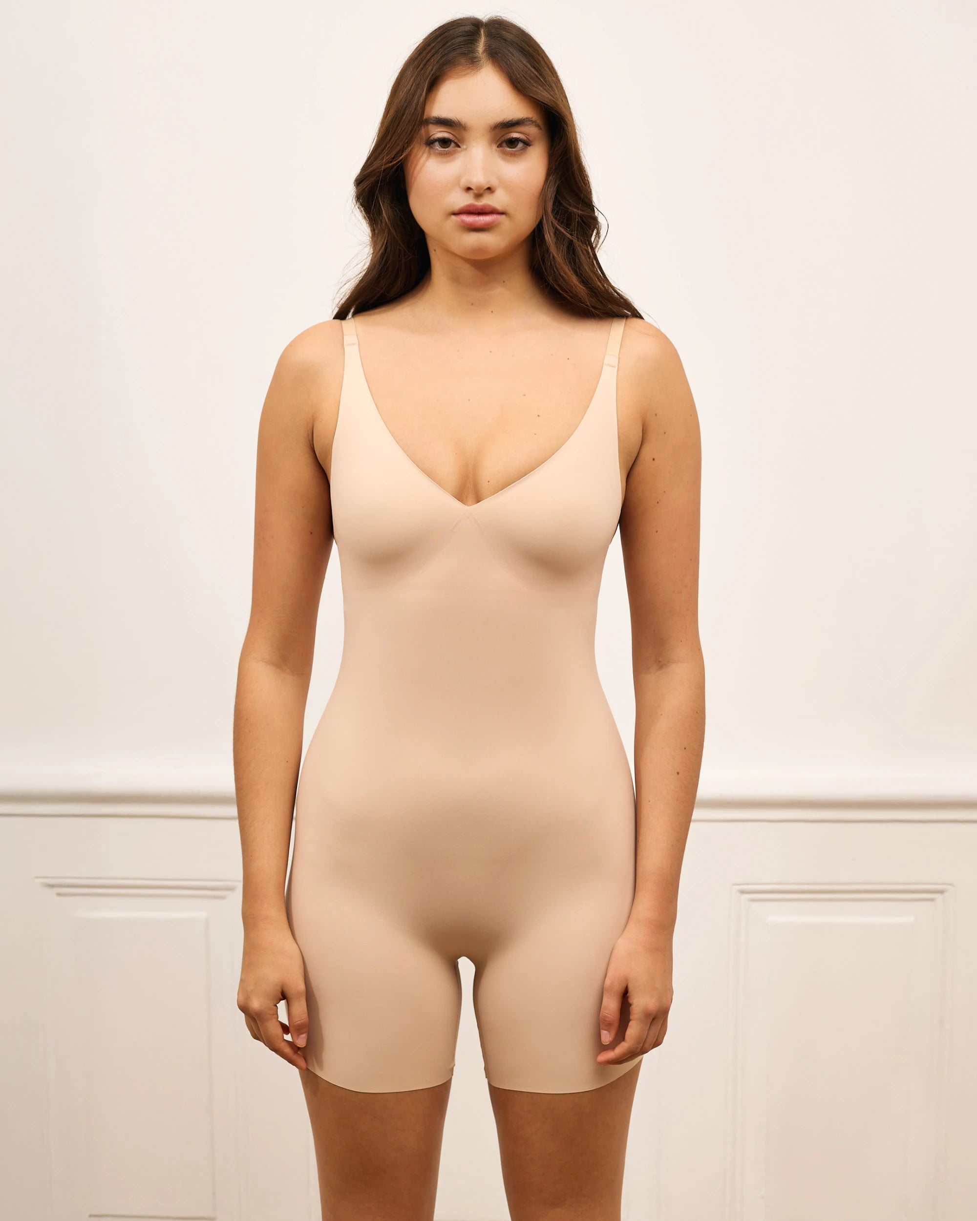Hot Deep V-Neck Jumpsuit - Light Beige