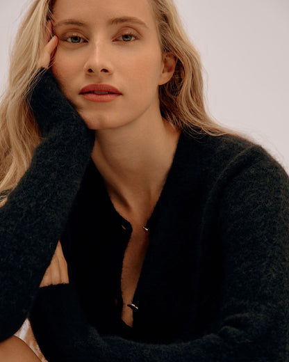 Round Neck Cardigan with Alpaca - Dark