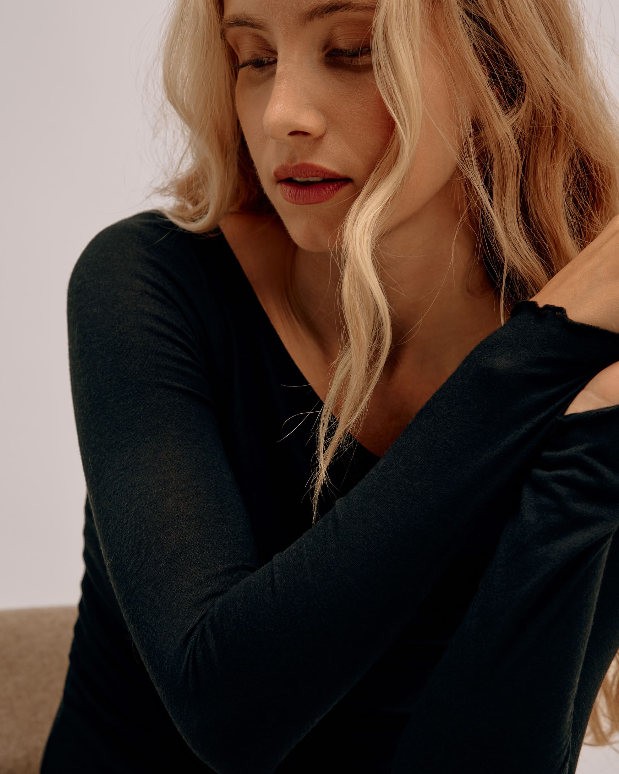 Flared Neck Cashmere & Modal Top - Dark