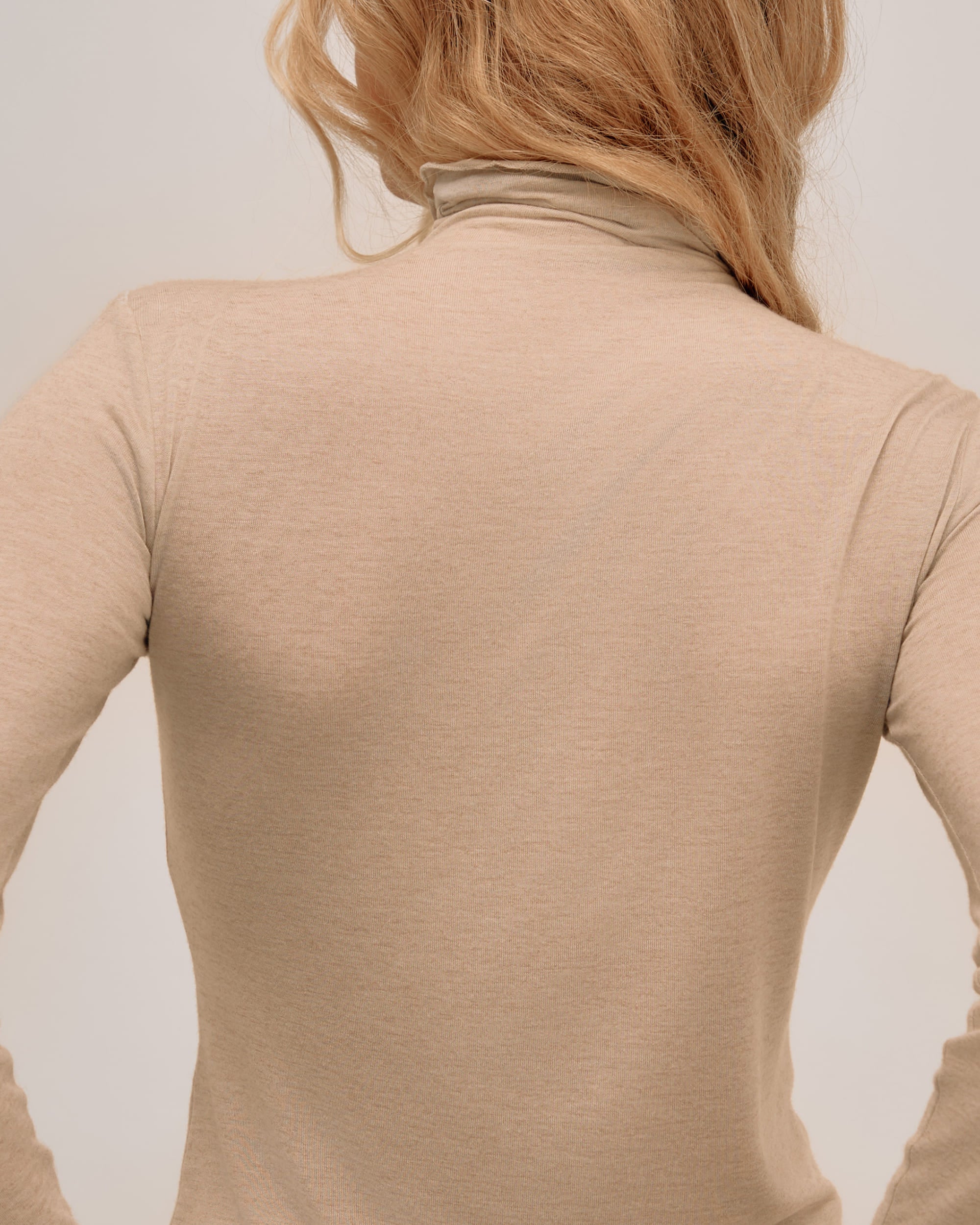 High Neck Cashmere & Modal Top - Beige