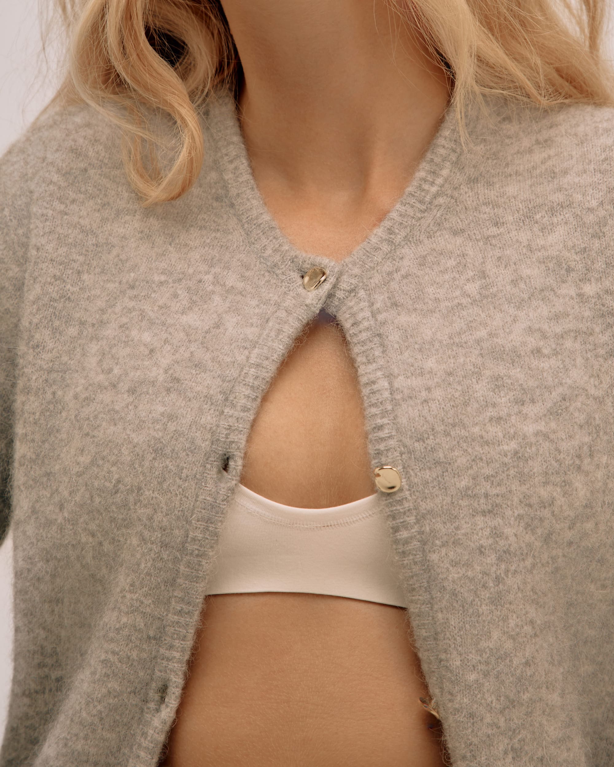 Round Neck Cardigan with Alpaca - Grey