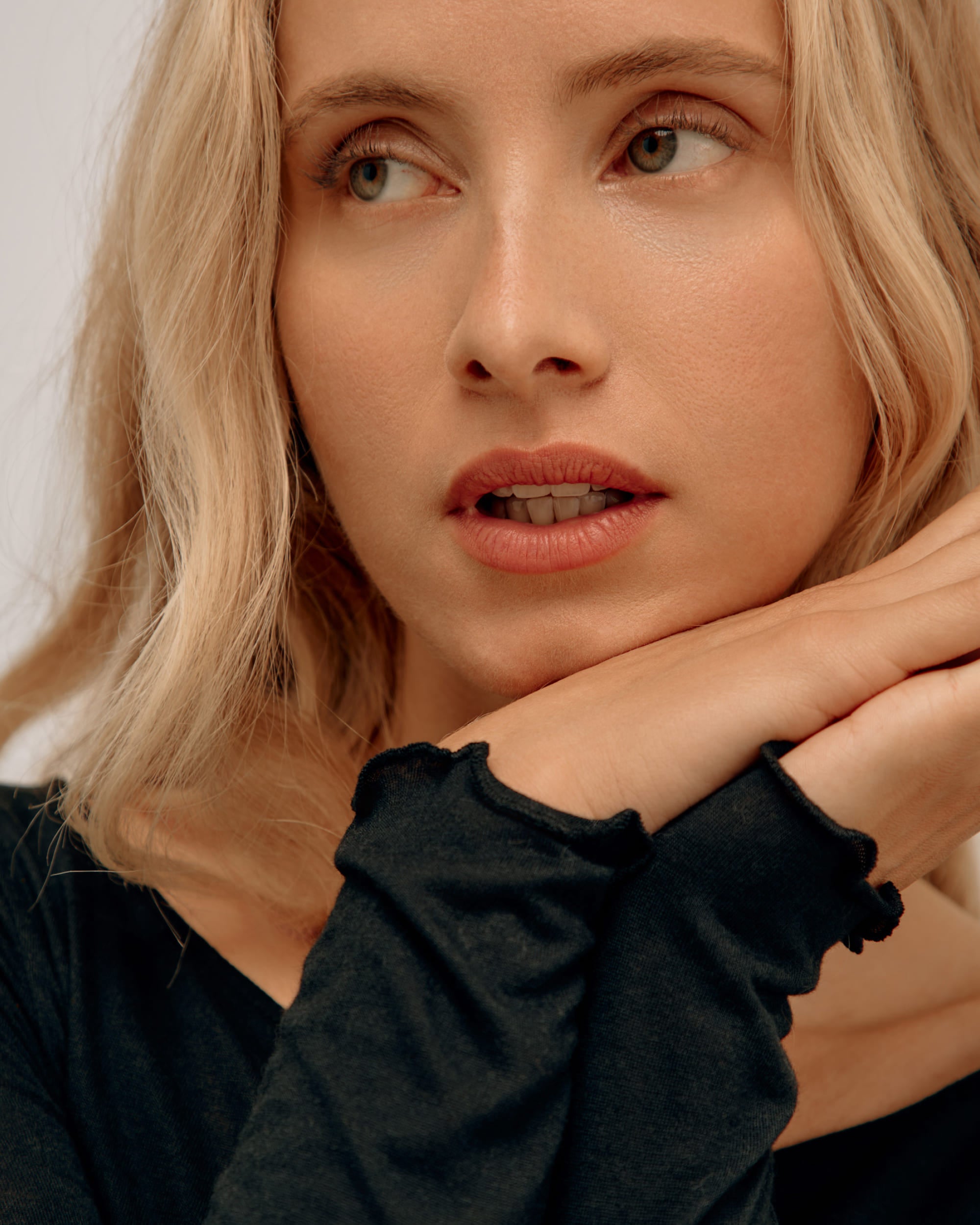 Flared Neck Cashmere & Modal Top - Dark