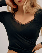 Modal & Cashmere Lace Neckline Top