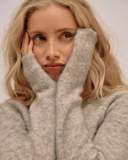 Round Neck Cardigan with Alpaca - Grey