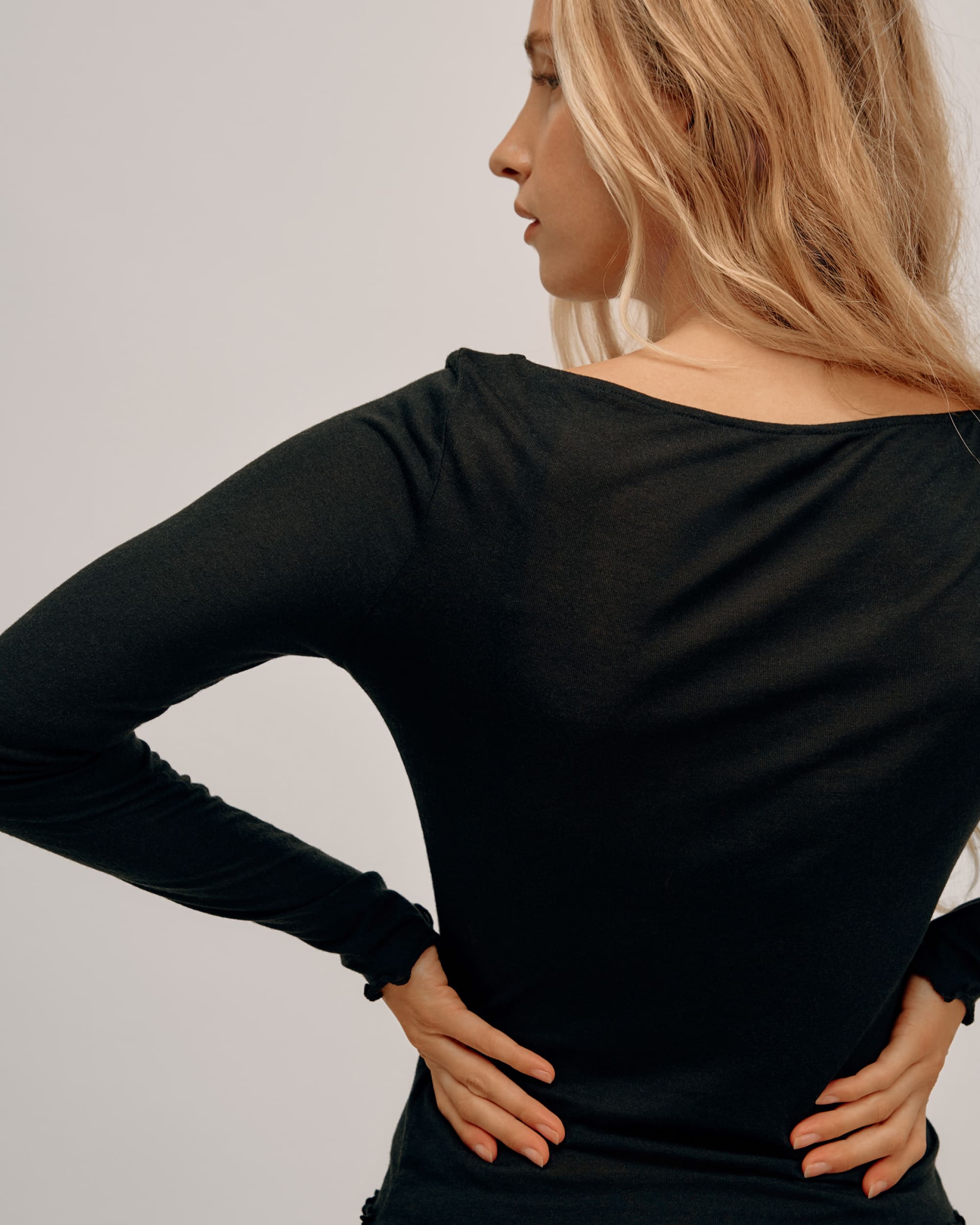 Flared Neck Cashmere & Modal Top - Dark