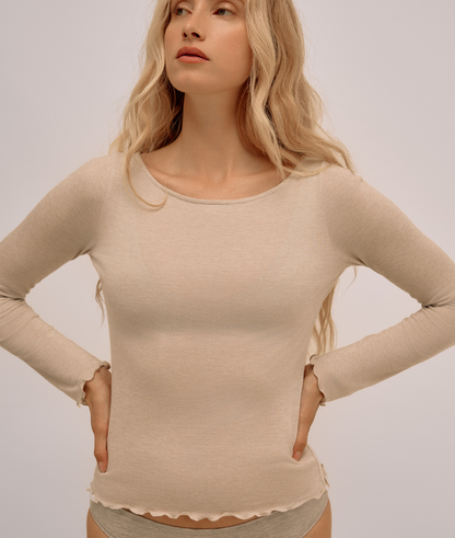 Top Encolure Évasée Cachemire & Modal - Beige
