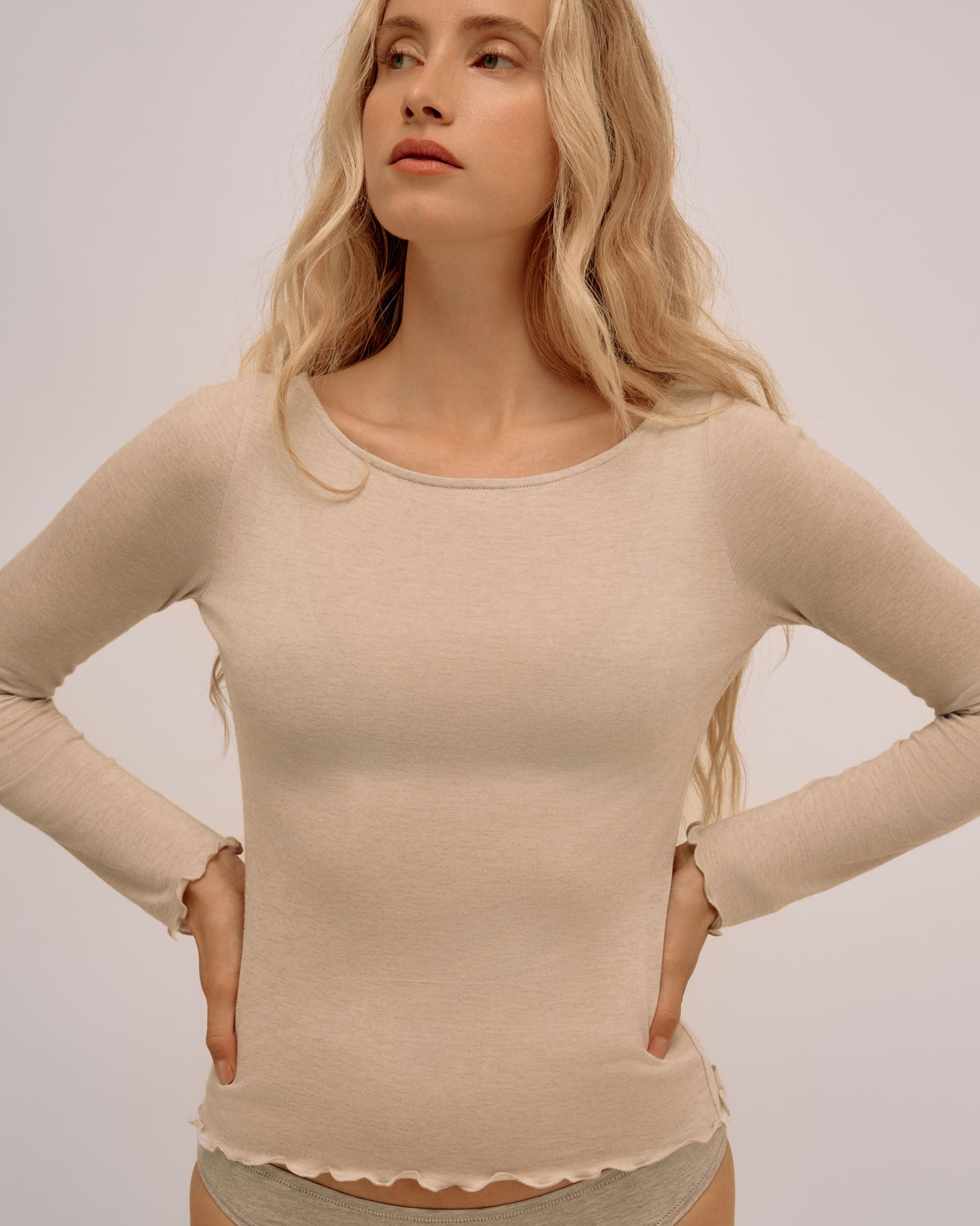 Top Encolure Évasée Cachemire & Modal - Beige