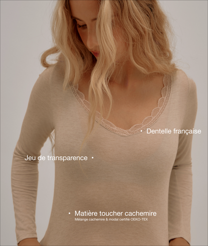 Top Décolleté Dentelle Modal & Cachemire
