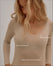 Lace Deep Neck Cashmere & Modal Top - Beige