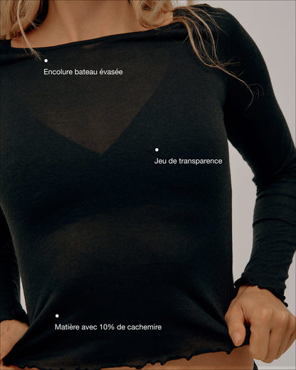 Modal & Cashmere Flared Neck Top