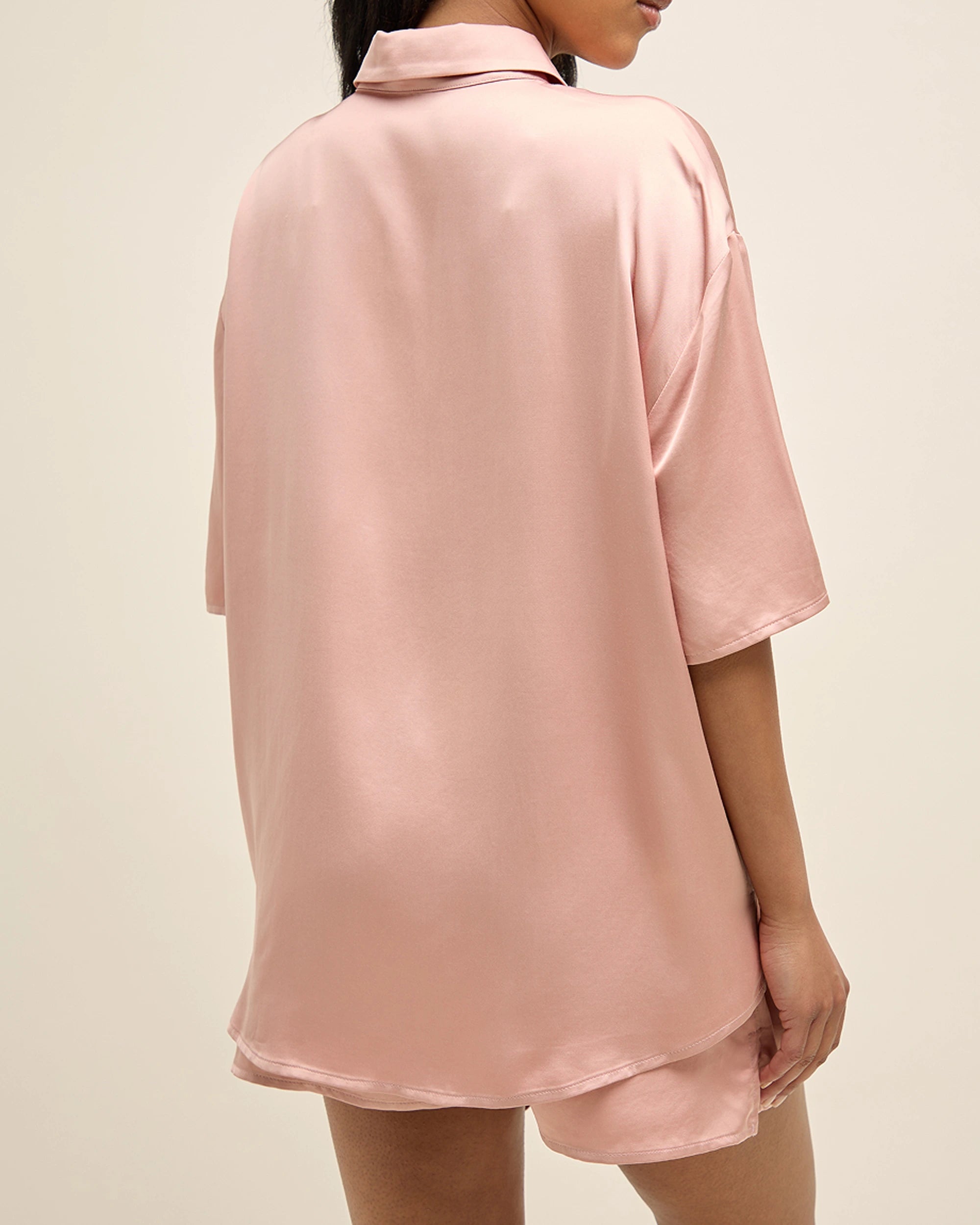 Oversized Satin Pajama Shirt - Blush