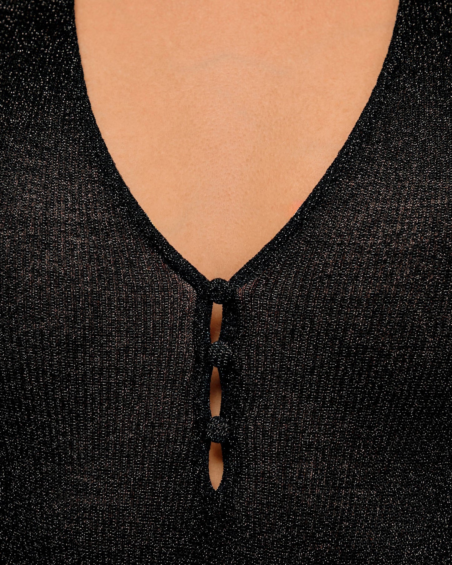 Black Glitter Plunging Neckline Bodysuit