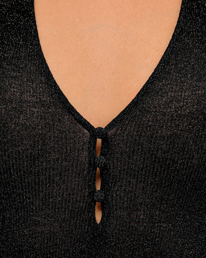 Black Glitter Plunging Neckline Bodysuit