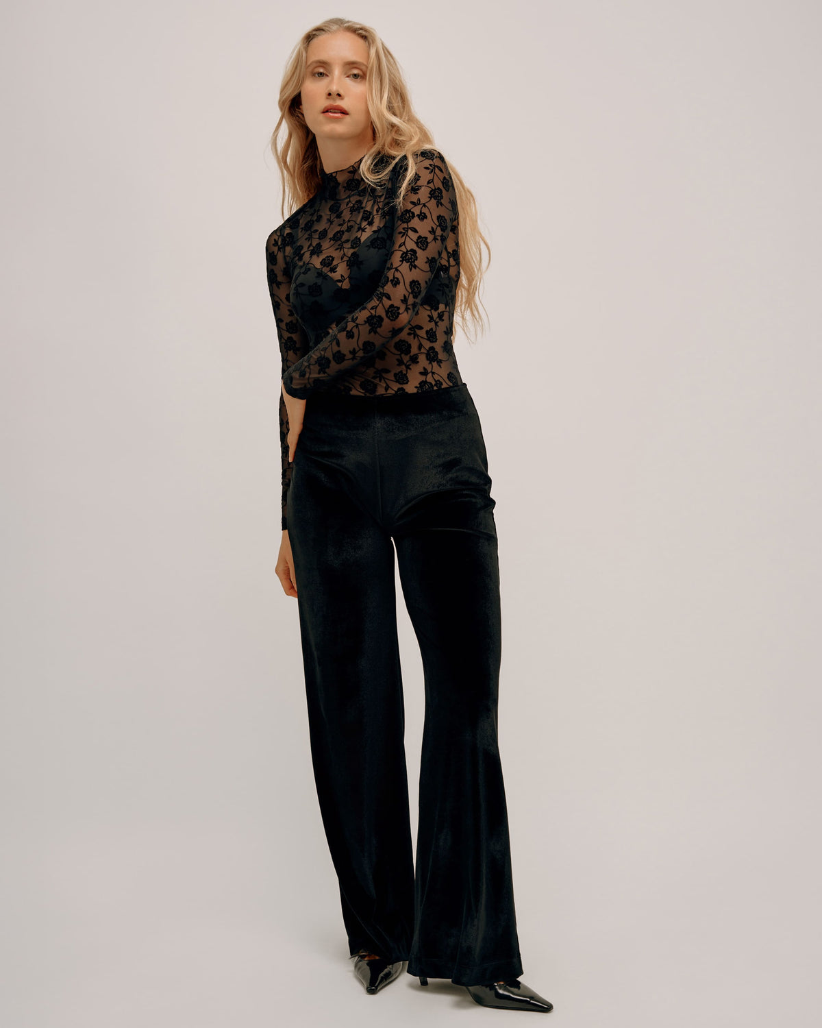 Flocked Tulle High-Neck Top