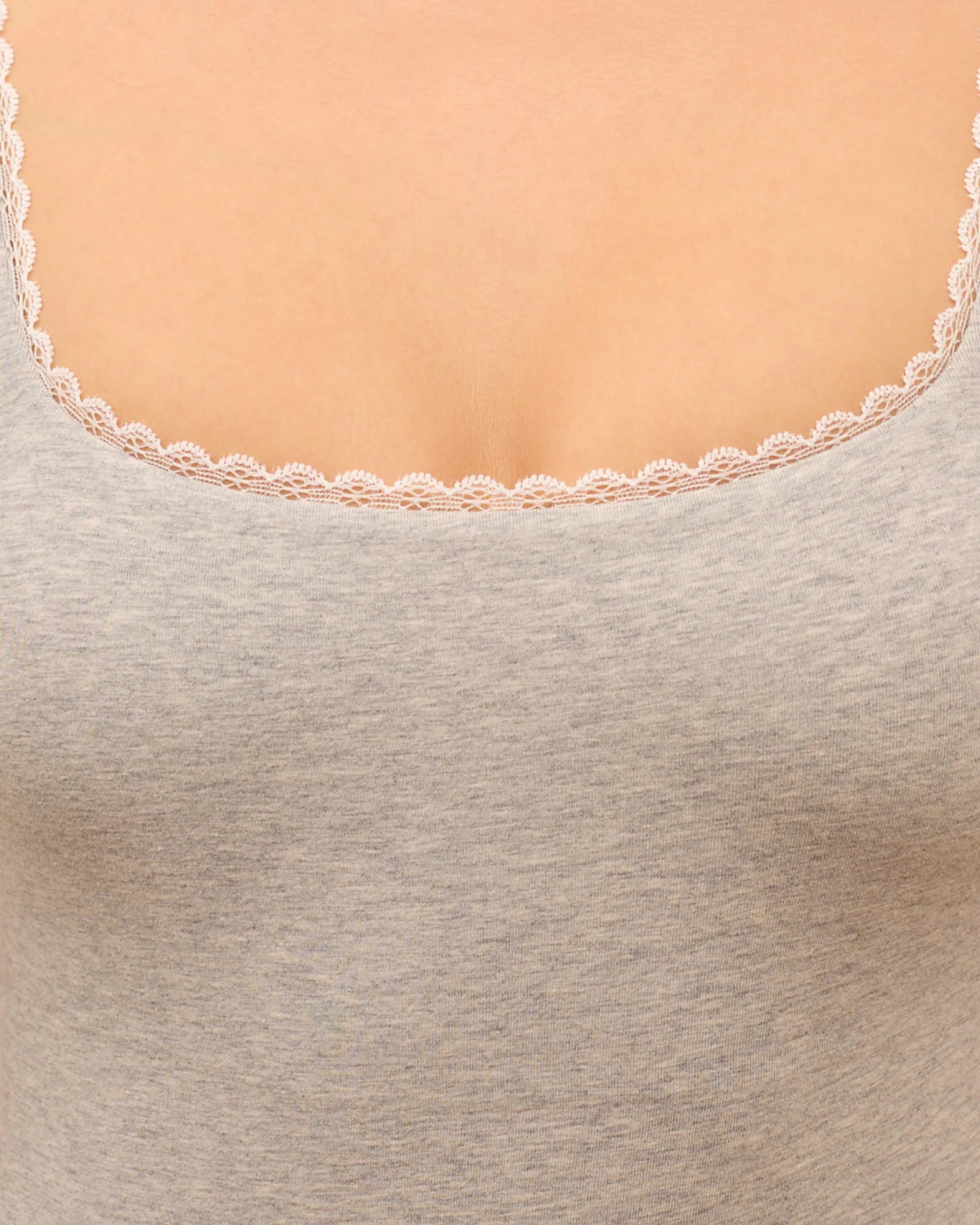 Cotton Lace Open-Back Bodysuit - Light Grey