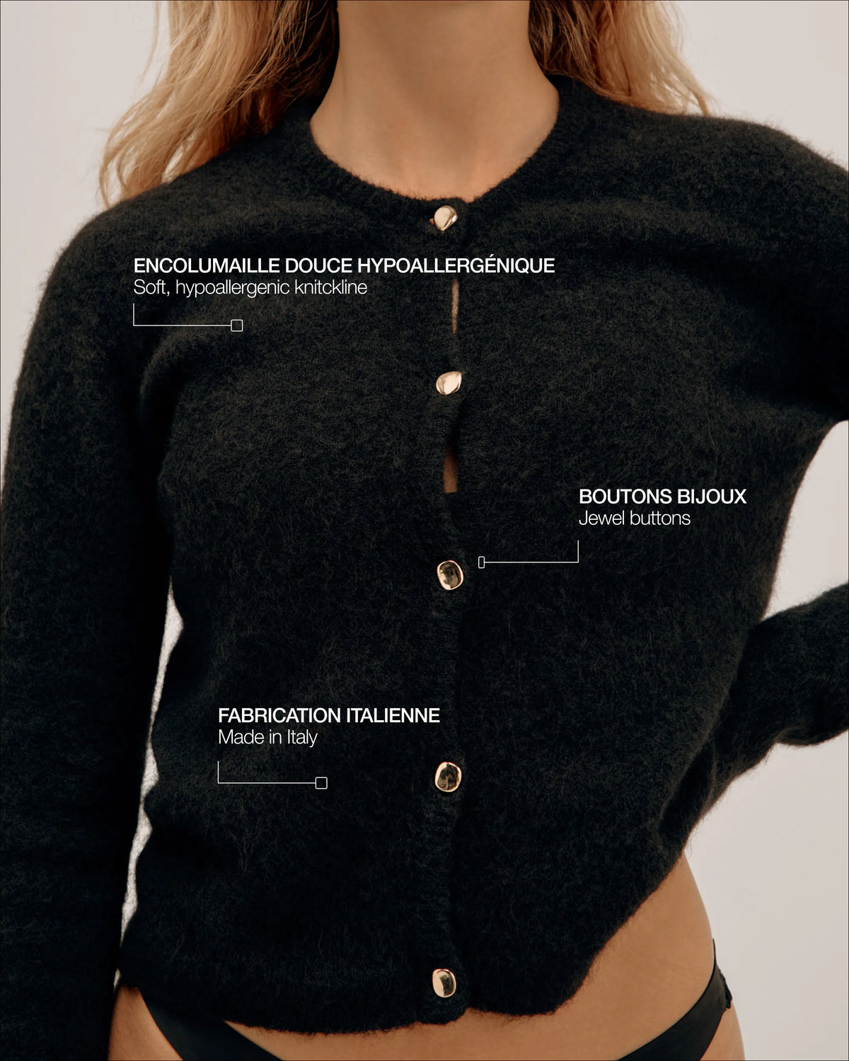 Round Neck Cardigan with Alpaca - Dark