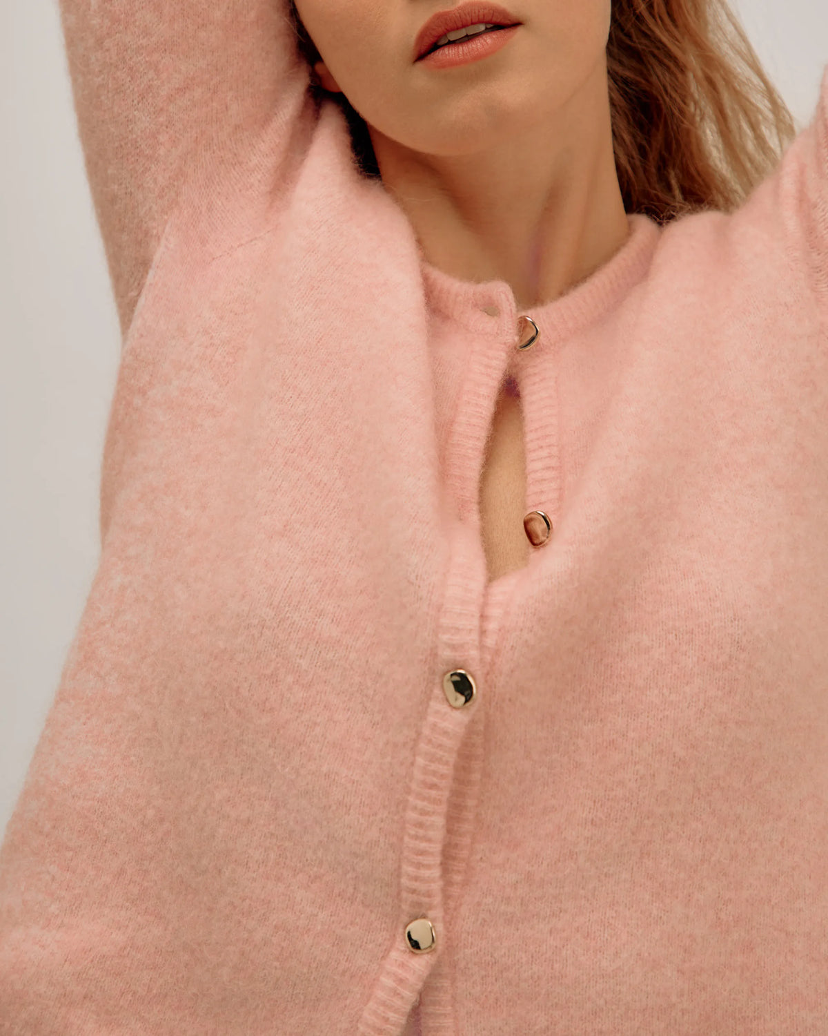 Round Neck Cardigan with Alpaca - Pink