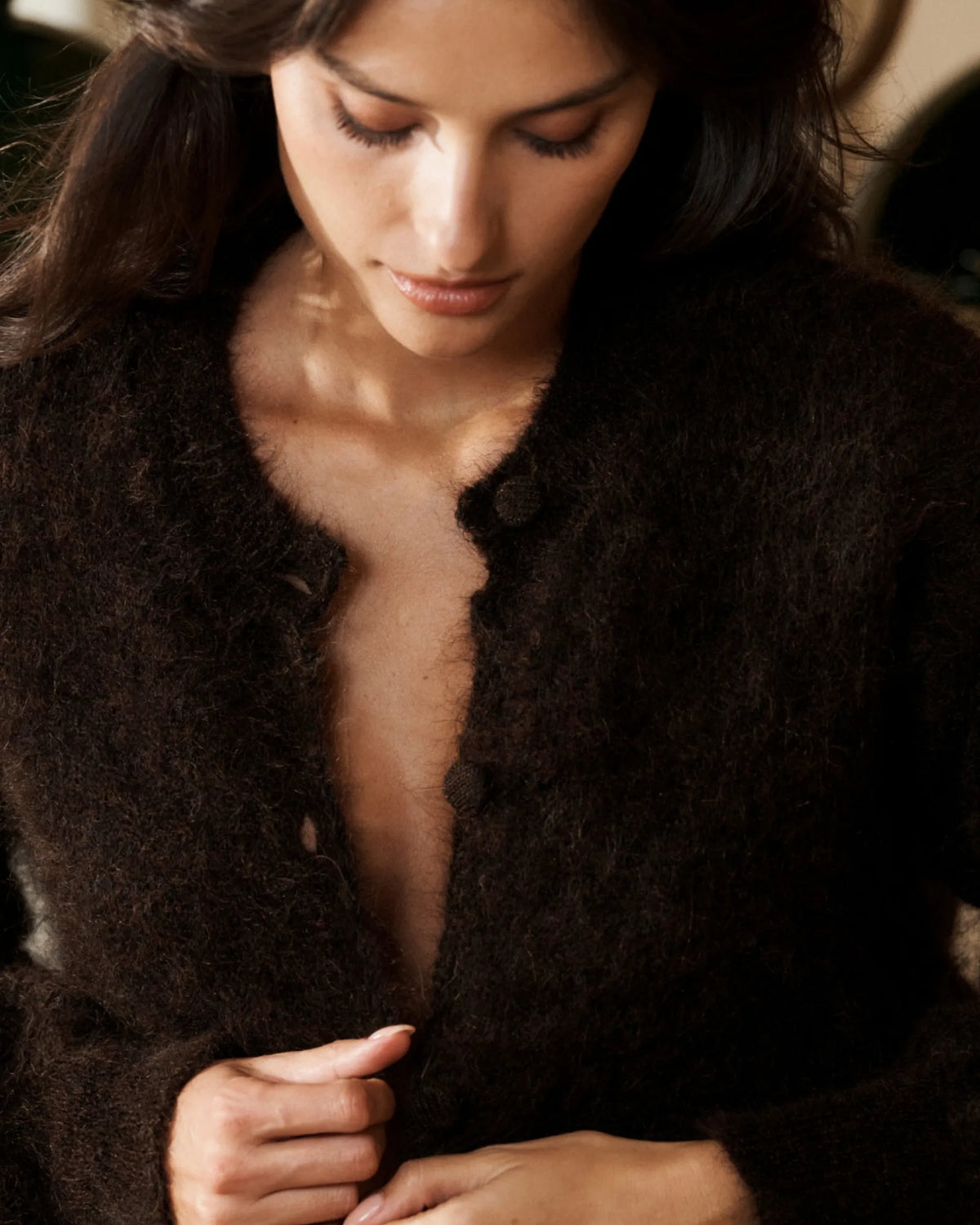 Cable-Sleeve Cardigan - Mocha