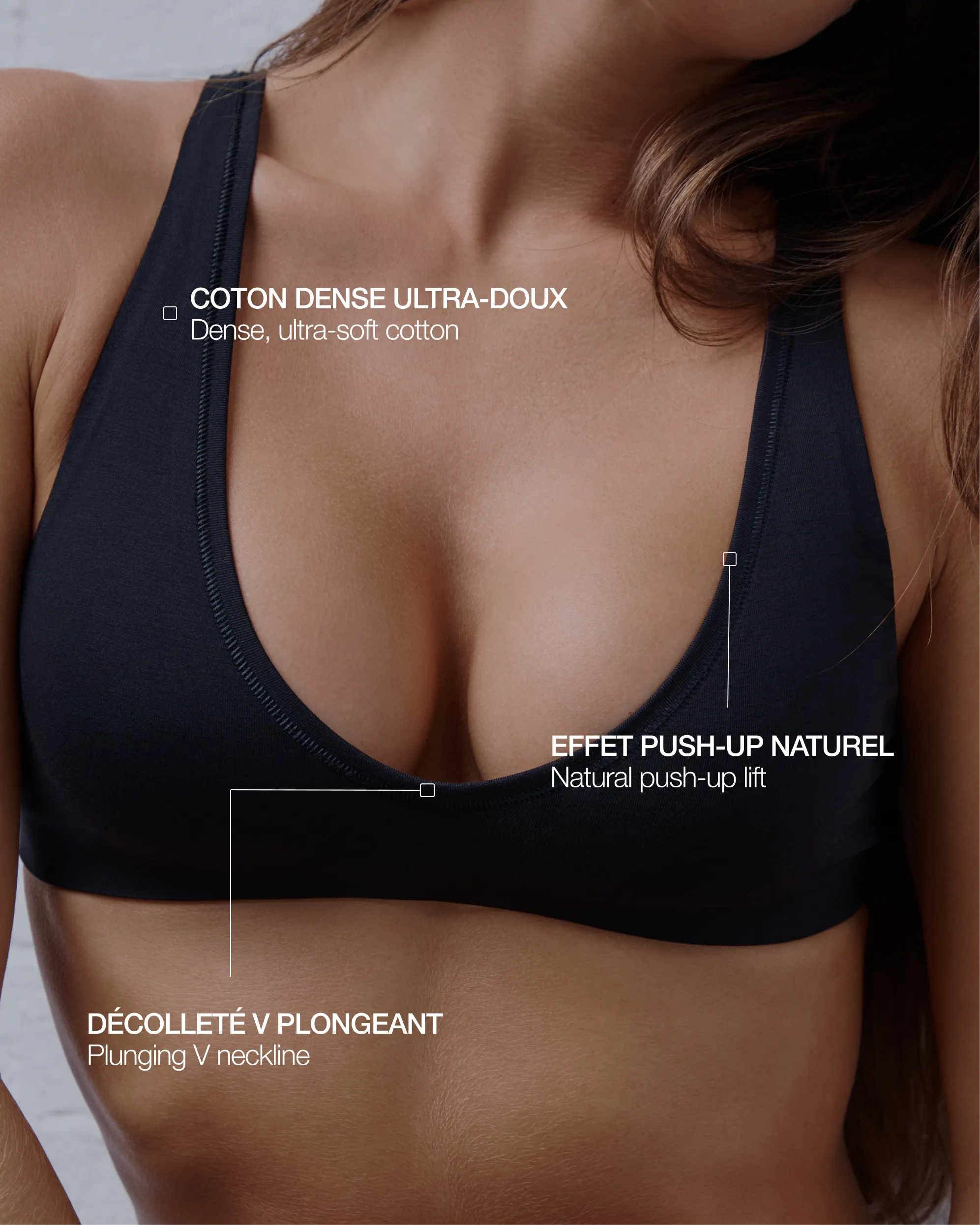 Hot Cotton Plunge Bra - Dark