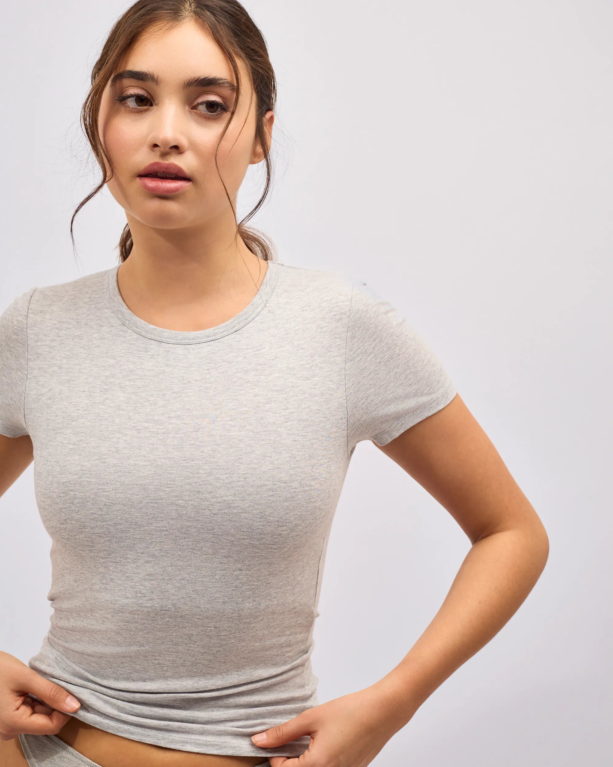 Tee-Shirt Col Rond Coton No Bra - Light Grey