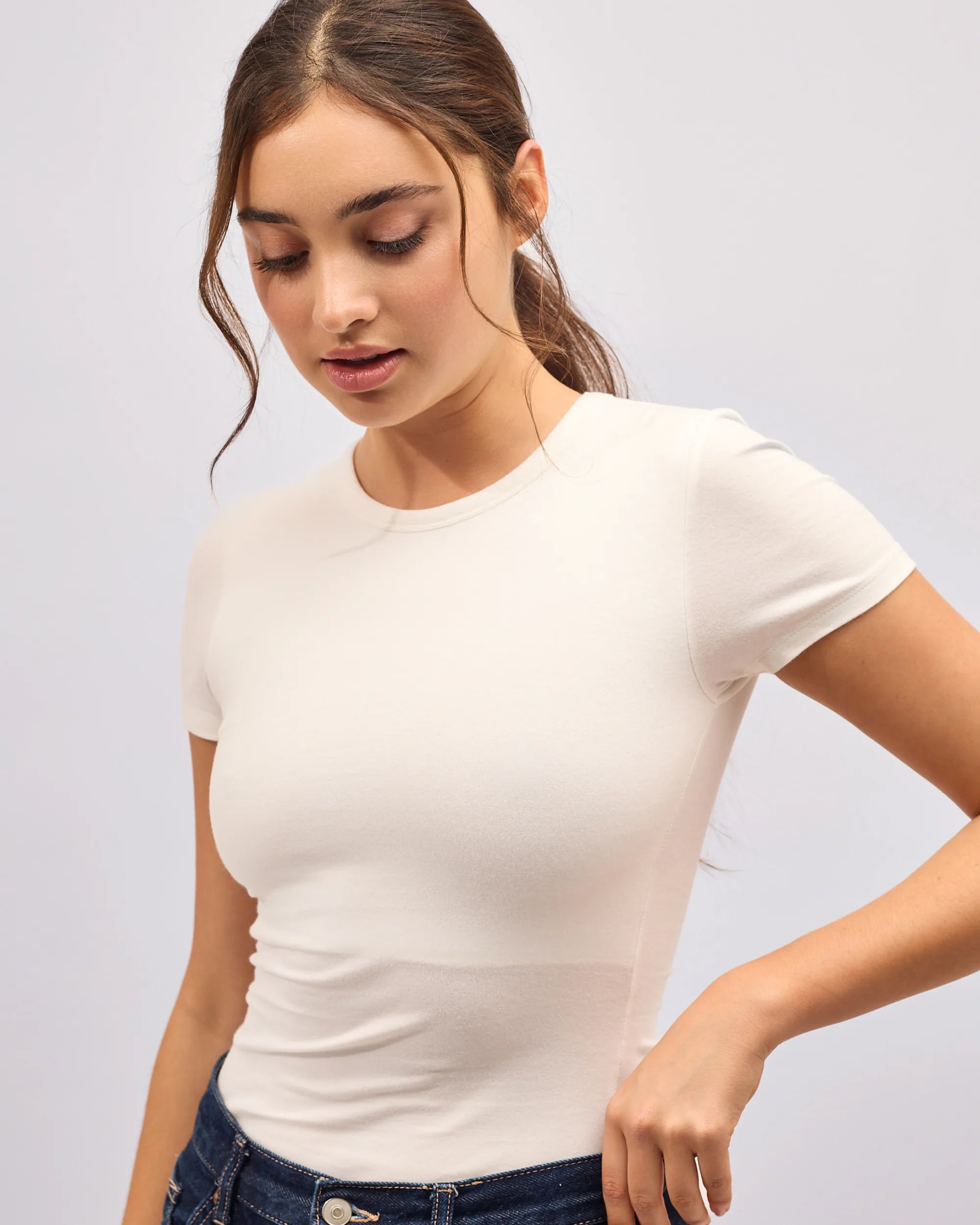 Cotton No Bra Round Neck T-Shirt - Off White