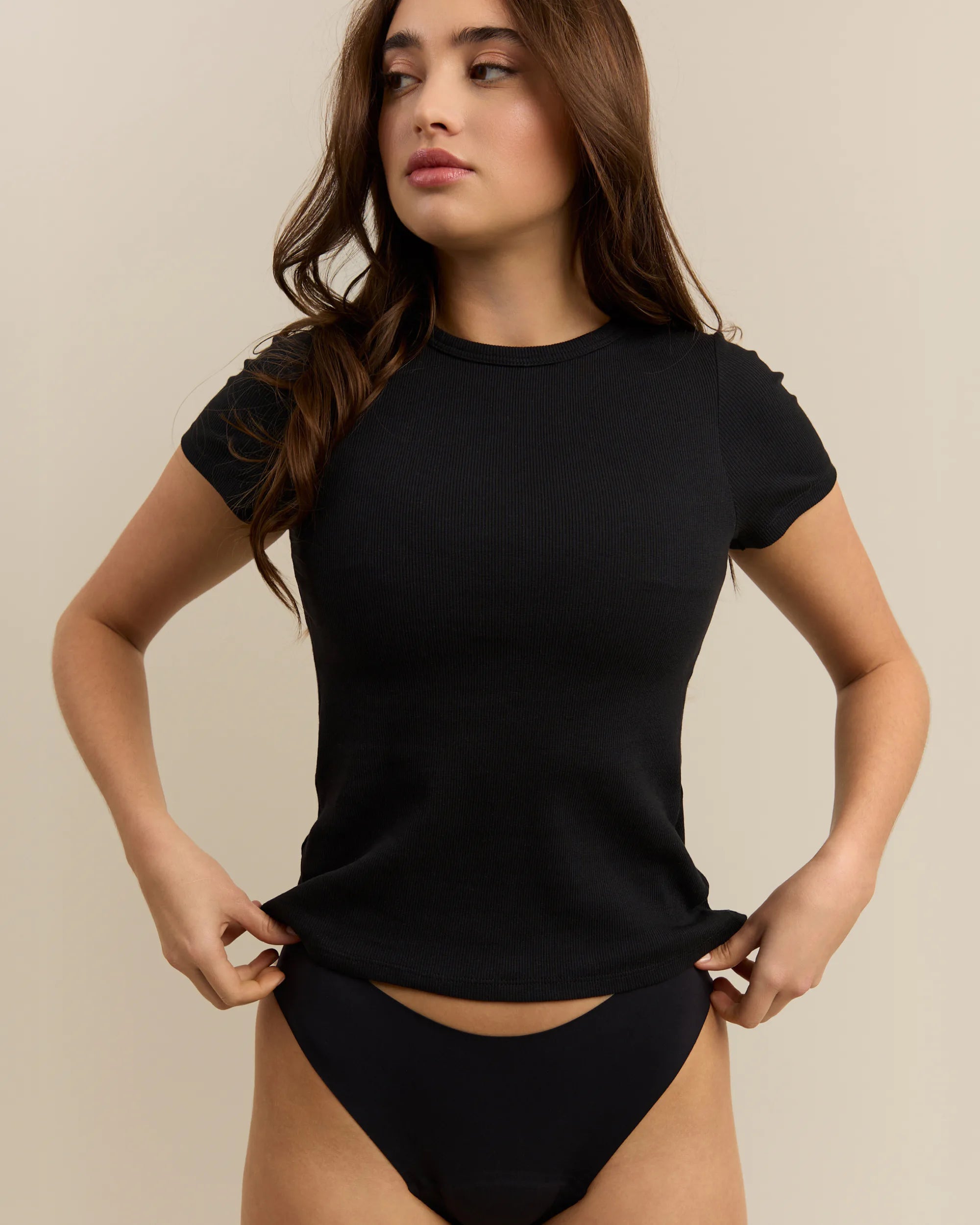 Ribbed Cotton T-Shirt - Dark