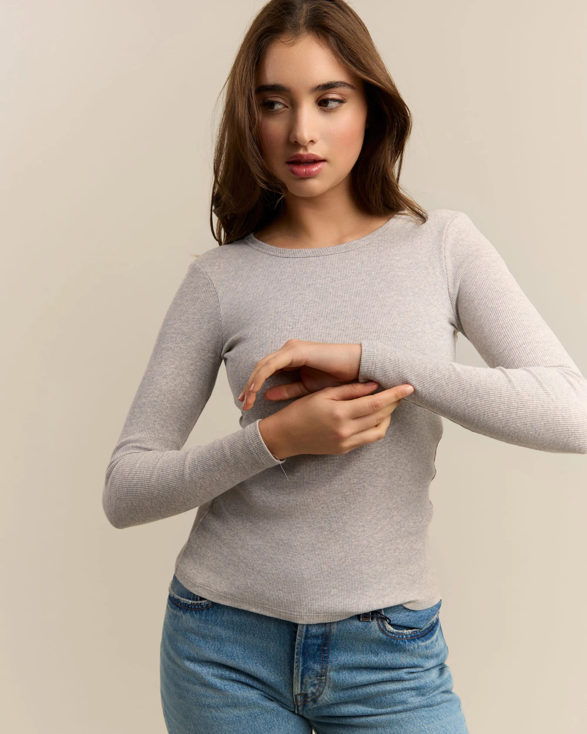 Top Manches Longues Coton Côtelé - Light Grey