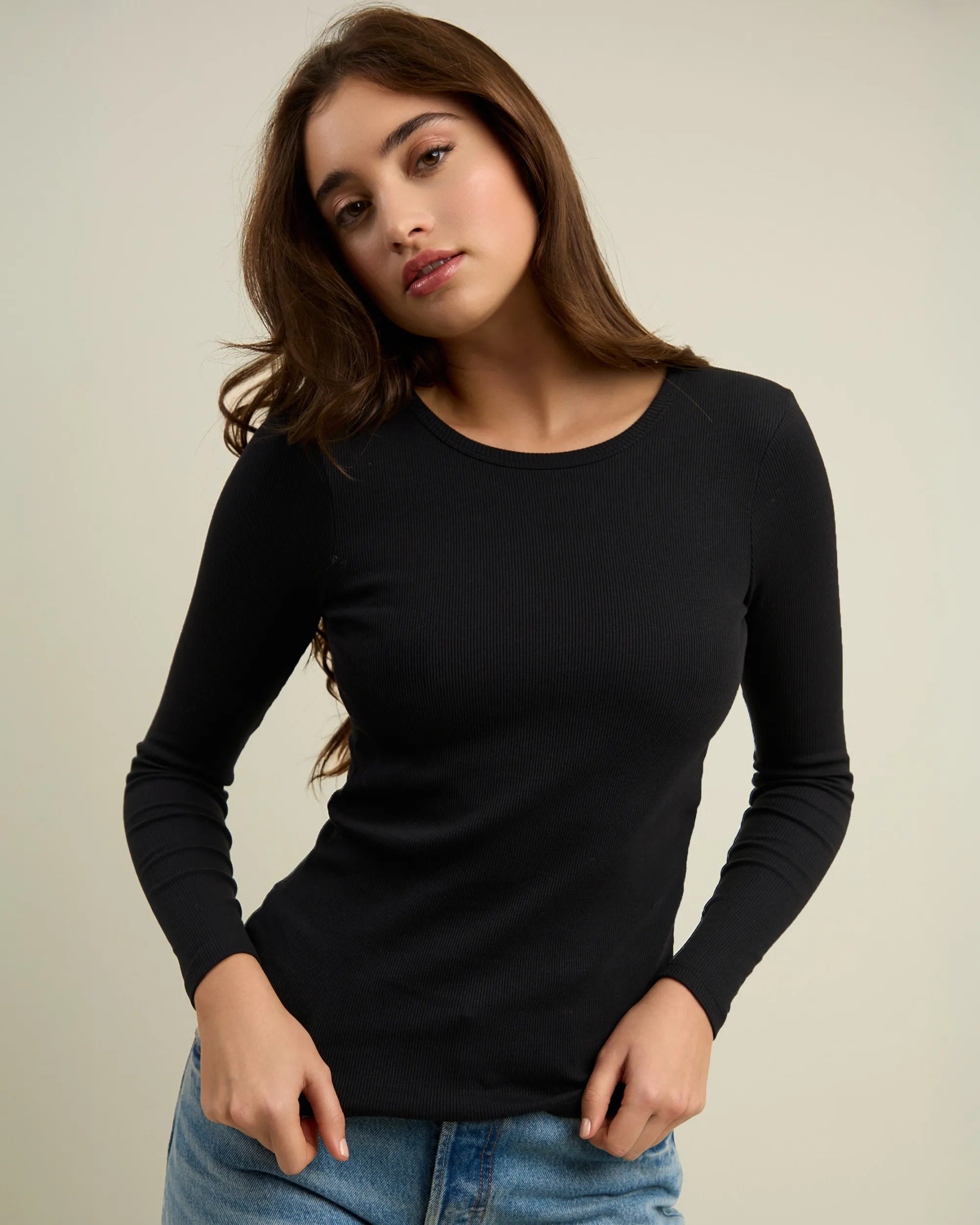 Ribbed Cotton Long Sleeve Tee-shirt