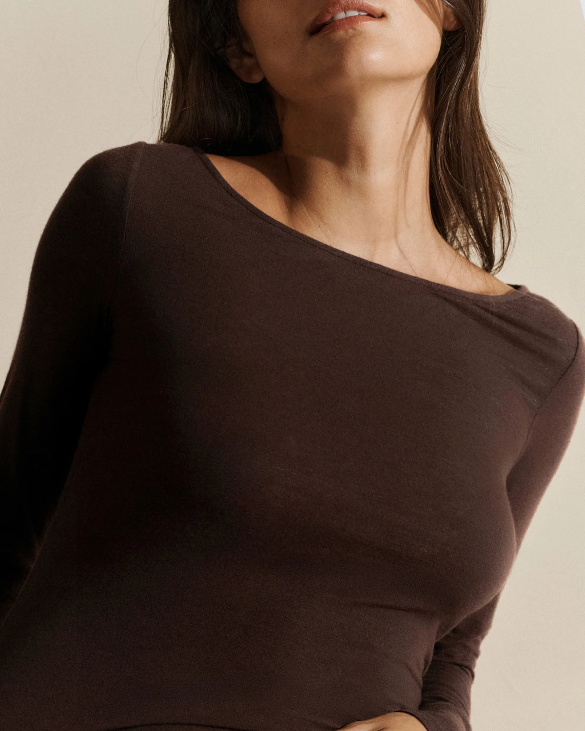Long Sleeve Boat Neck Top - Mocha