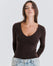 Top Col V Manches Longues Coton No Bra - Mocha