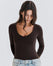 Top Col V Manches Longues Coton No Bra - Mocha