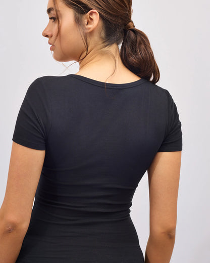 Deep Neck Cotton T-Shirt No Bra - Dark