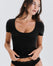 Deep Neck Cotton T-Shirt No Bra - Dark
