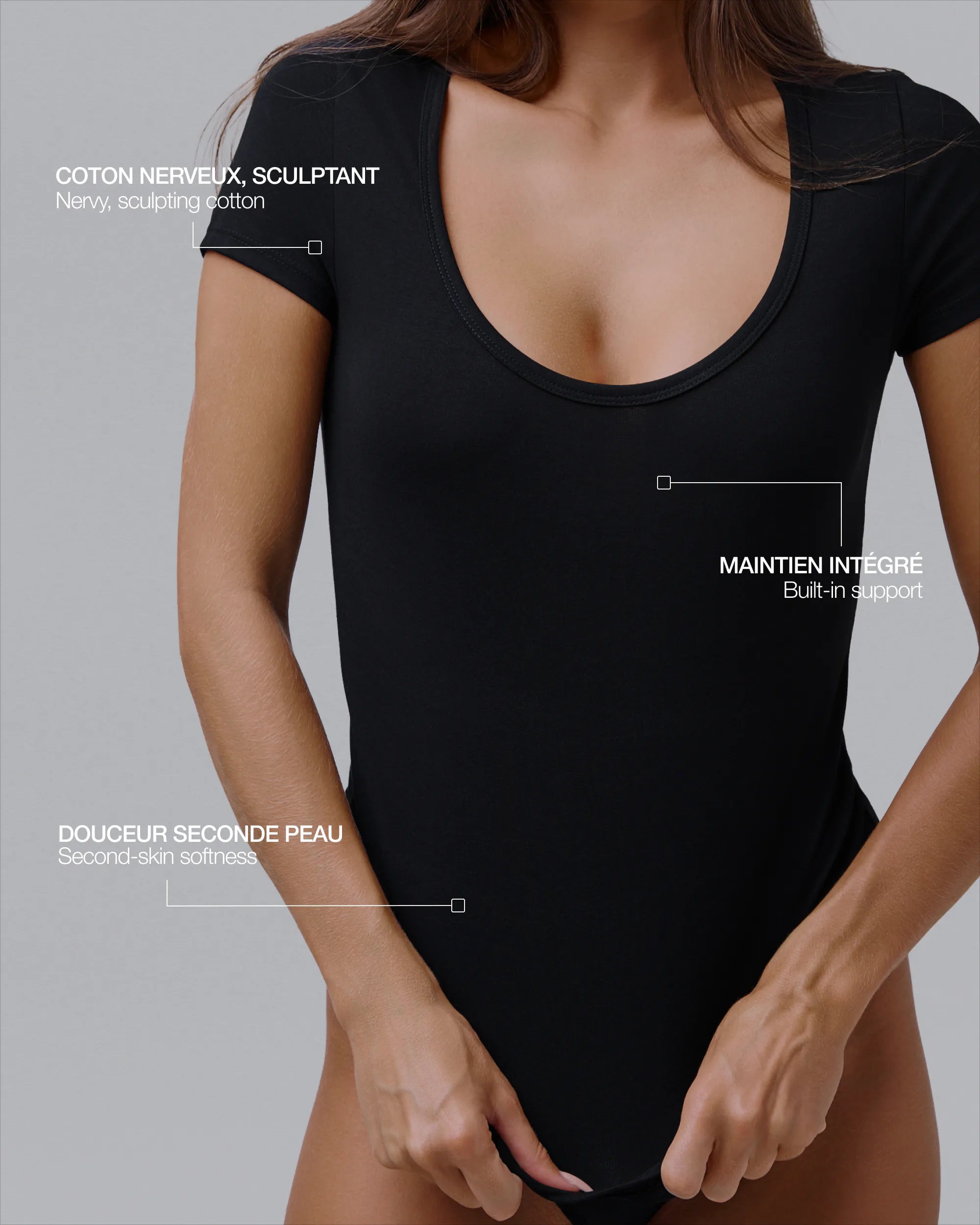 Deep Neck Cotton T-Shirt No Bra - Dark